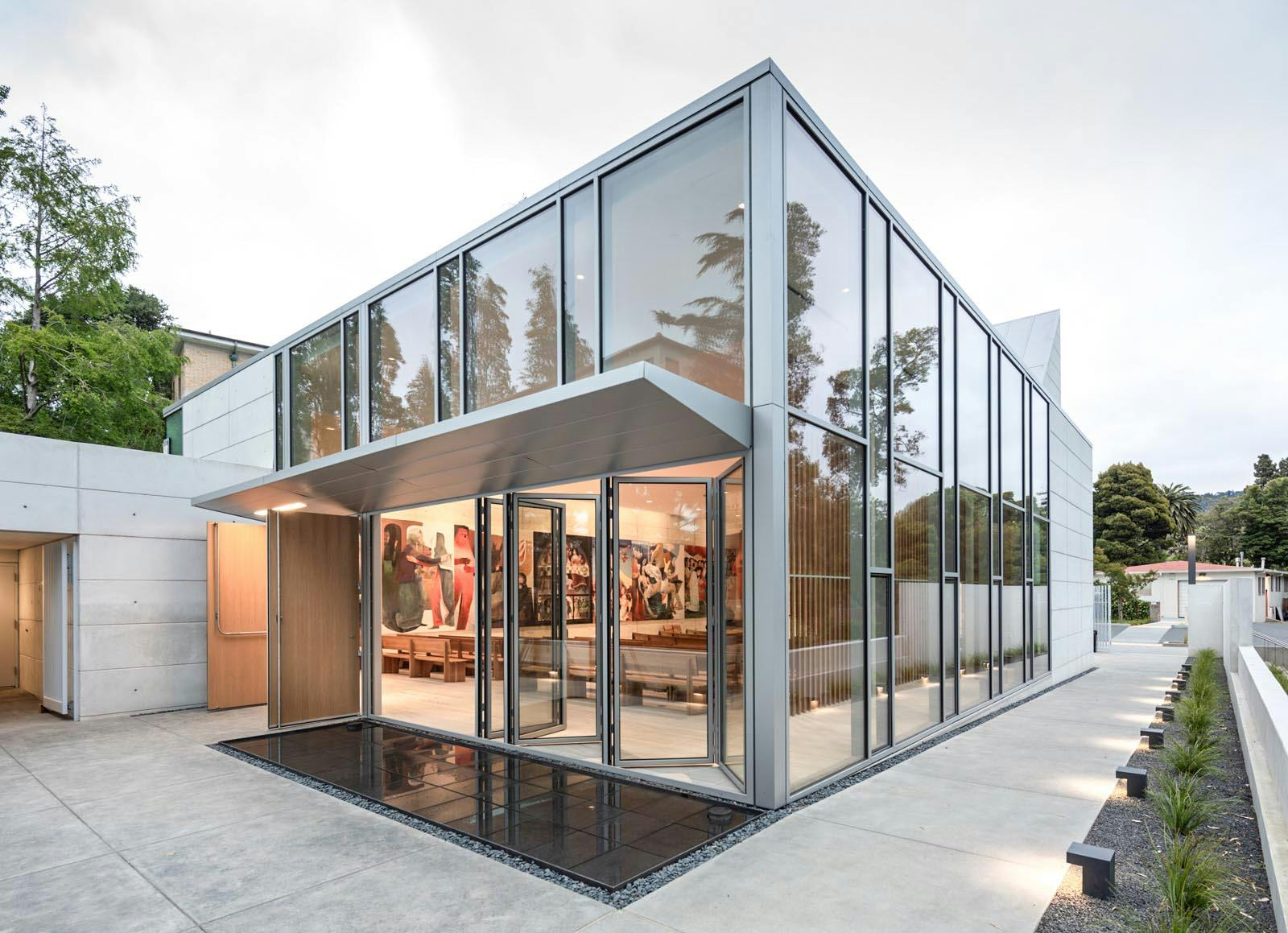 saint mary's new chapel design with opening glass walls